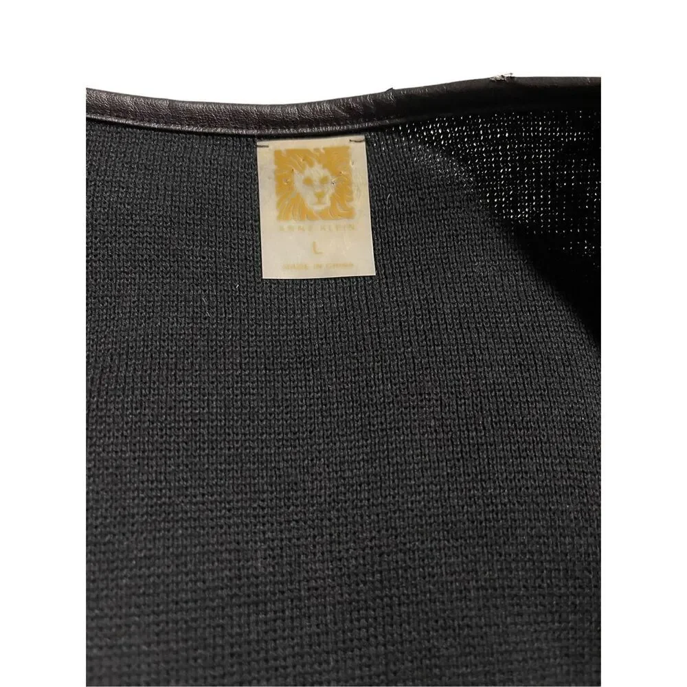 Anne‎ Klein Women’s Large Full-Zip Faux Leather Trim Sweater Black/Ruby
